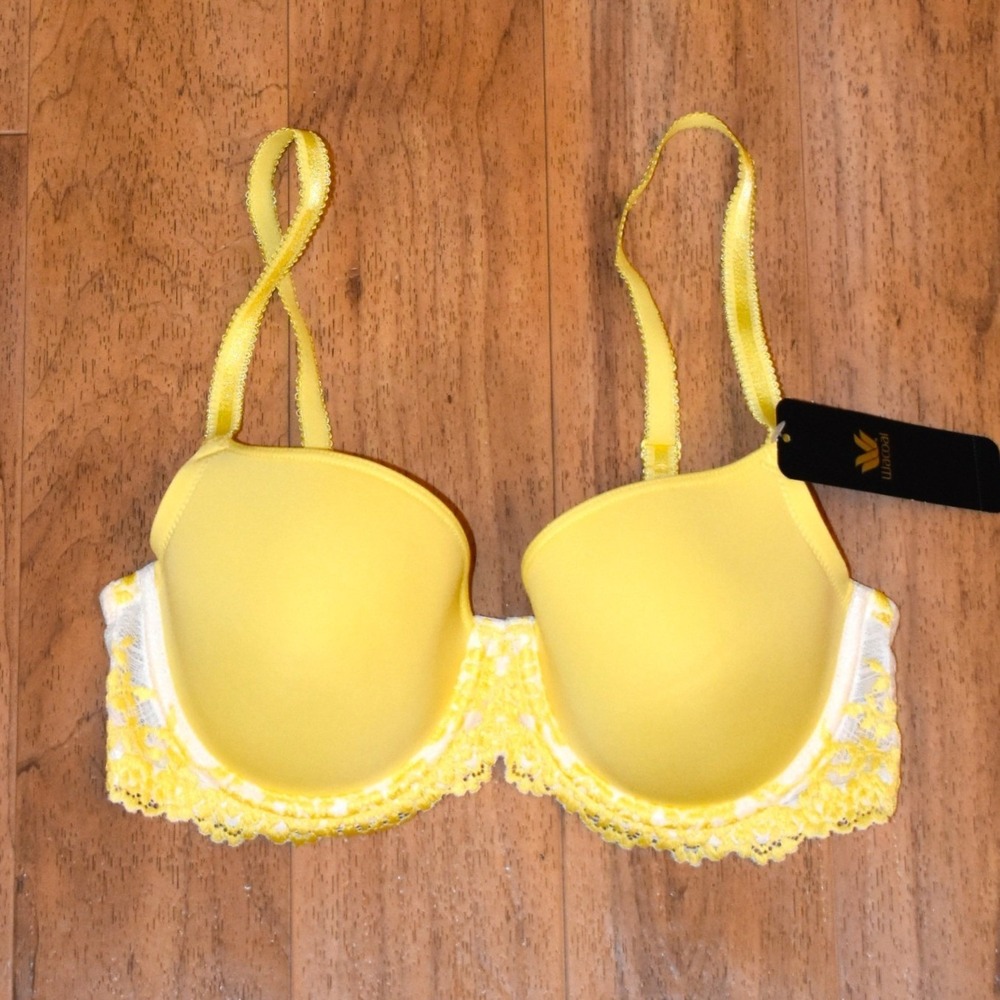 Wacoal Lace Contour Bra Womens 34B Yellow NEW 853191 Underwire T-Shirt Bra